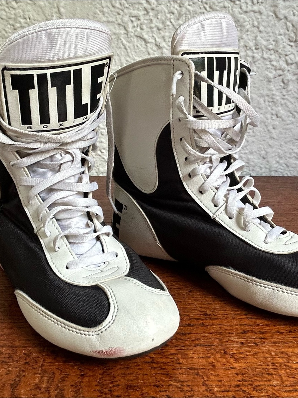TITLE Kids' White and Black High-Top Boxing Sneakers